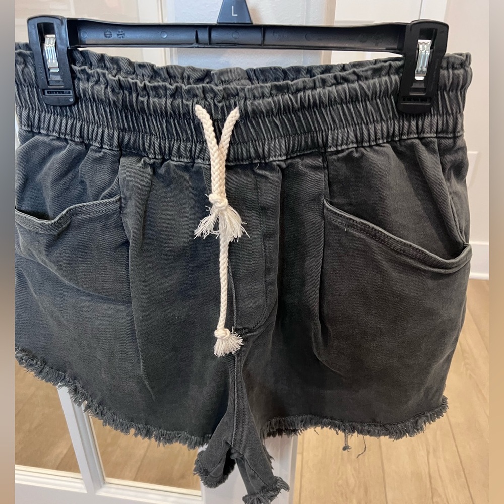 Zenana Outfitters Washed Charcoal Drawstring High Waist Shorts